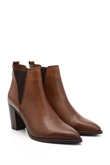 Womens Tan Antique Heeled Genuine Leather Chelsea Boots
