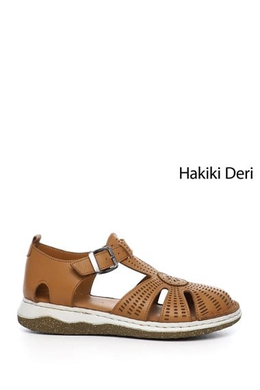 Kadın Taba Dolgu Topuk Hakiki Deri Sandalet