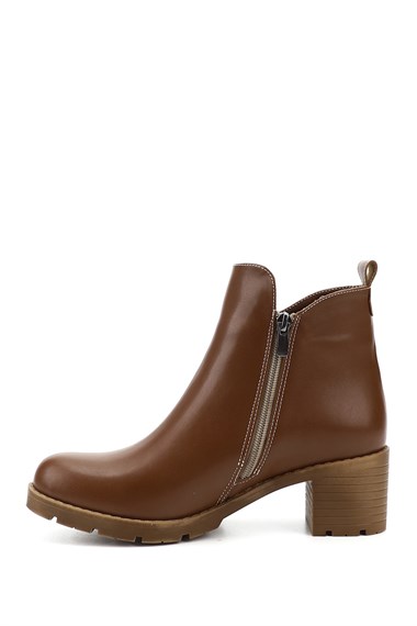 Womens Brown Zippered Thick Heeled Boots