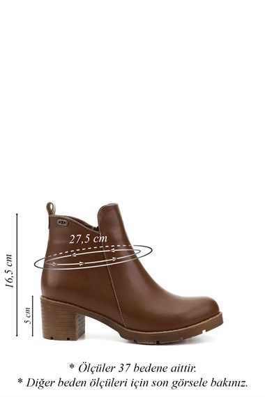Womens Brown Zippered Thick Heeled Boots