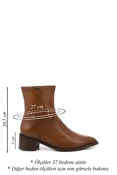 Womens Tan Zip-Up Pointed Toe Genuine Leather Boots