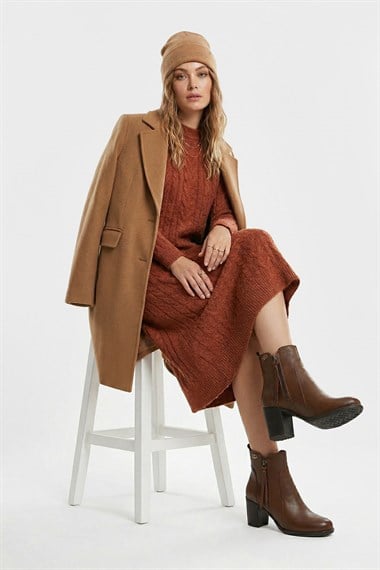 Womens Brown Floaty Zippered Thick Heel Genuine Leather Boots