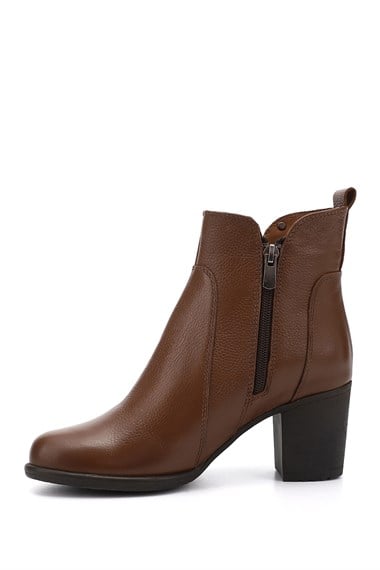 Womens Brown Floaty Zippered Thick Heel Genuine Leather Boots