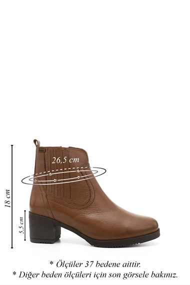 Womens Brown Floaty Zippered Thick Heel Genuine Leather Boots