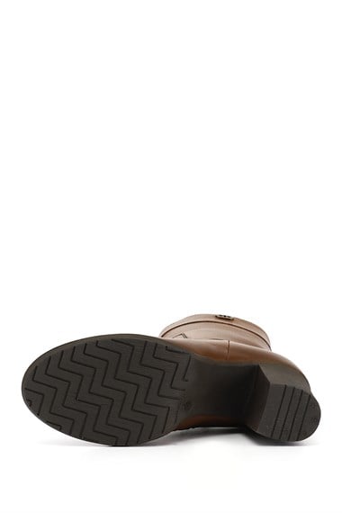 Womens Brown Floaty Zippered Thick Heel Genuine Leather Boots