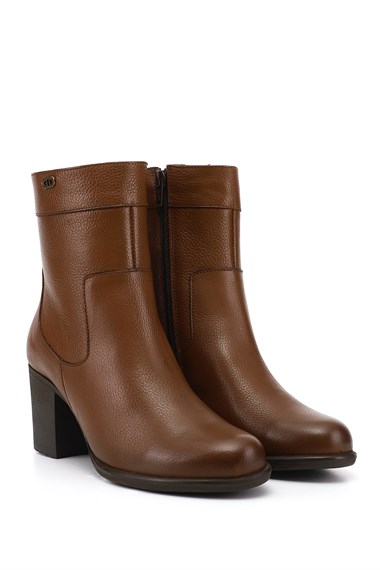 Womens Brown Floaty Zippered Thick Heel Genuine Leather Boots