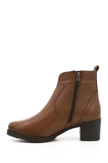 Womens Brown Floaty Zippered Thick Heel Genuine Leather Boots