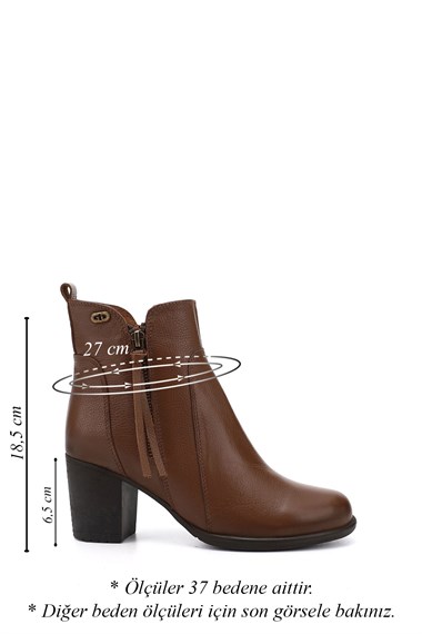 Womens Brown Floaty Zippered Thick Heel Genuine Leather Boots