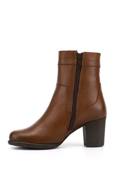 Womens Brown Floaty Zippered Thick Heel Genuine Leather Boots