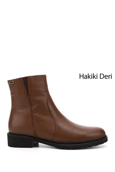 Womens Brown Floater Zippered Rubber Sole Genuine Leather Boots