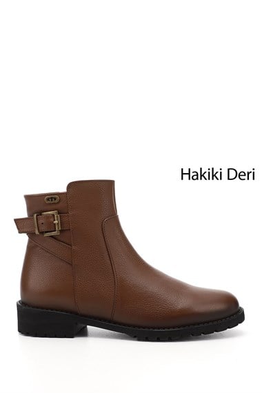 Kadın Taba Floter Fermuarlı Kauçuk Taban Hakiki Deri Bot