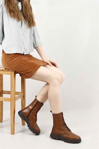 Womens Brown Floater Zippered Rubber Sole Genuine Leather Combat Boots