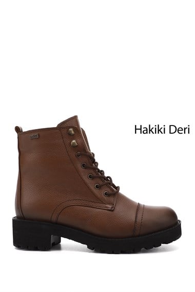 Kadın Taba Floter Fermuarlı Kauçuk Taban Hakiki Deri Postal Bot