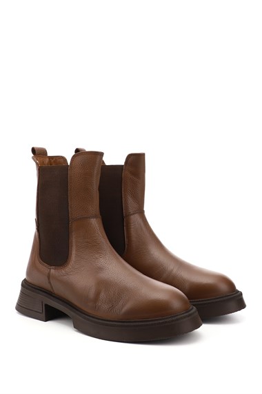 Womens Brown Floater Thick Sole Genuine Leather Chelsea Boots