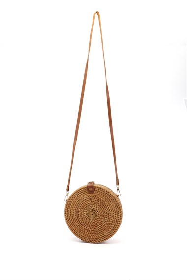 Womens Tan Straw Woven Long Strap Shoulder Bag