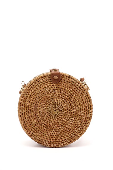 Womens Tan Straw Woven Long Strap Shoulder Bag
