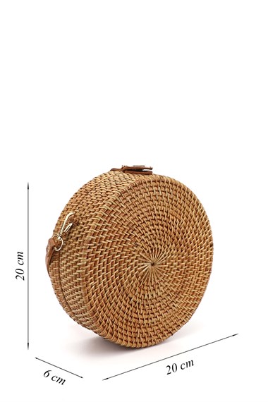 Womens Tan Straw Woven Long Strap Shoulder Bag