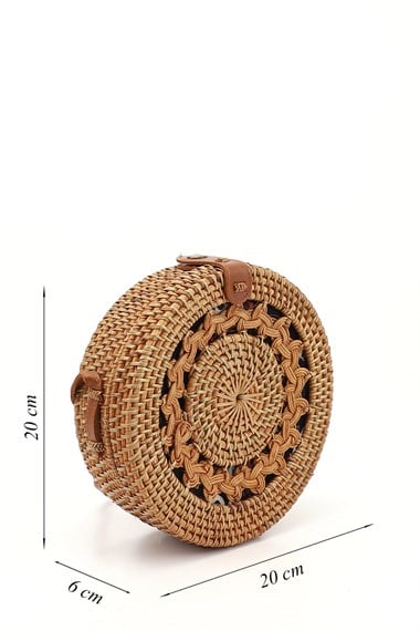 Kadın Taba Hasır Örgülü Uzun Askılı Omuz Çantası