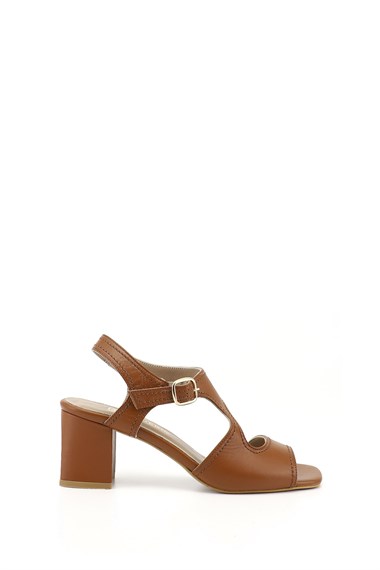 Kadın Taba Kalın Topuklu Arkası Açık Hakiki Deri Sandalet