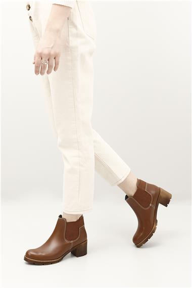 Womens Brown Chunky Heel Chelsea Boots
