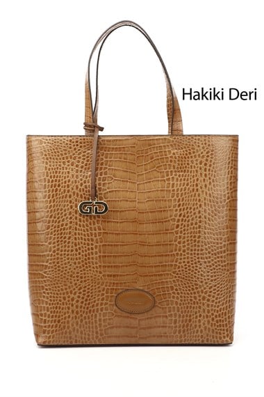 Kadın Taba Kroko Hakiki Deri El ve Omuz Çantası