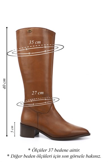 Womens Tan Genuine Leather Heeled Zippered Boots