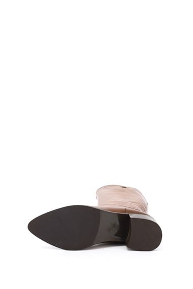 Womens Tan Genuine Leather Heeled Zippered Boots