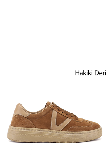 Womens Tan Suede Laced Genuine Leather Sneaker