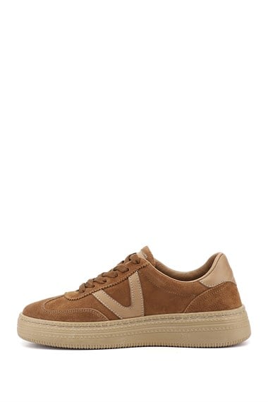 Kadın Taba Süet Bağcıklı Hakiki Deri Sneaker