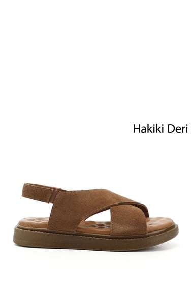 Kadın Taba Süet Çapraz Bantlı Dolgu Taban Hakiki Deri Comfort Sandalet