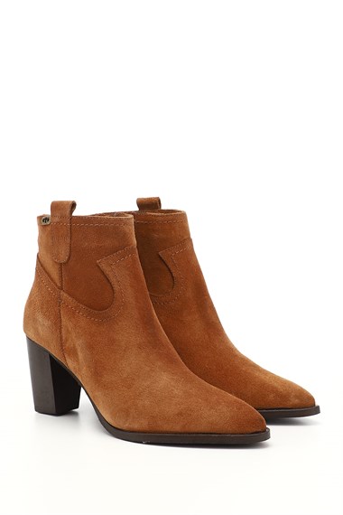 Womens Light Brown Blunt Toe Medium Thick Heel Genuine Leather Shoes