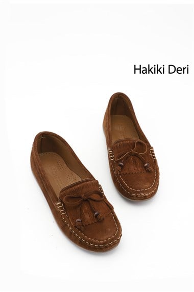 Kadın Taba Süet Fiyonklu Hakiki Deri Comfort Loafer