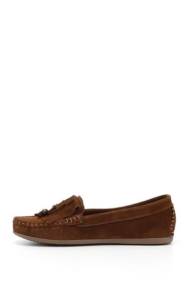 Kadın Taba Süet Fiyonklu Hakiki Deri Comfort Loafer