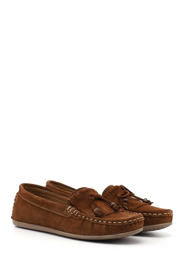 Kadın Taba Süet Fiyonklu Hakiki Deri Comfort Loafer