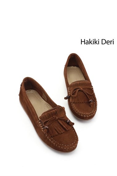 Kadın Taba Süet Fiyonklu Hakiki Deri Comfort Loafer
