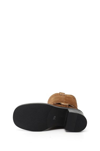 Kadın Taba Süet Kalın Topuklu Hakiki Deri Çizme