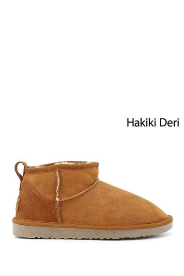 Kadın Taba Süet Mini Hakiki Deri Kürklü Bot