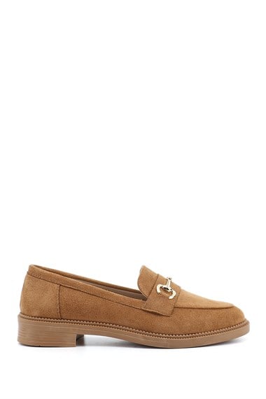Kadın Taba Süet Tokalı Loafer Ayakkabı
