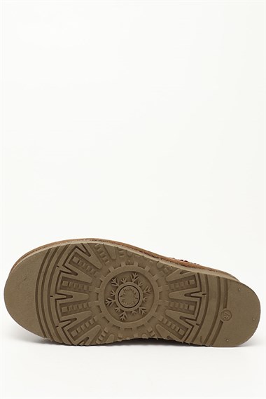 Womens Tan Suede W Tazz Thick Soled Genuine Leather Fur Slippers