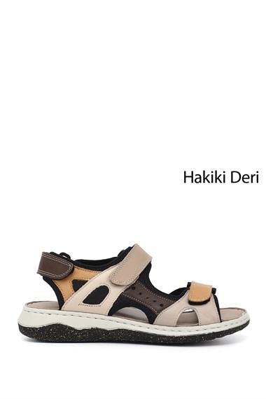 Kadın Tabaya Vizon Cırt Bantlı Dolgu Topuk Hakiki Deri Comfort Sandalet