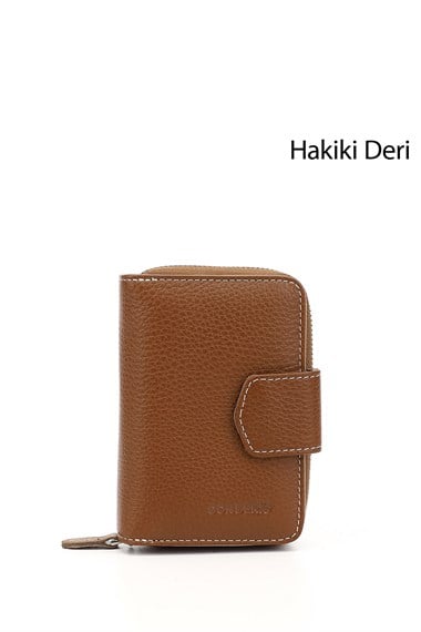 Kadın Tabaya Vizon Dikey Hakiki Deri Cüzdan