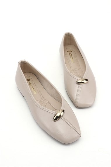 Kadın Ten Düz Tabanlı Babet