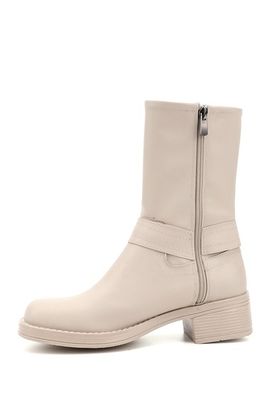 Womens Ten Zipper Blunt Toe Thick Heel Biker Boots