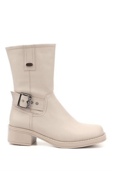 Womens Ten Zipper Blunt Toe Thick Heel Biker Boots