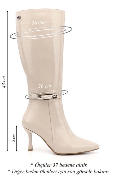 Womens Beige Zippered Pointed Toe Thin Heel Boots
