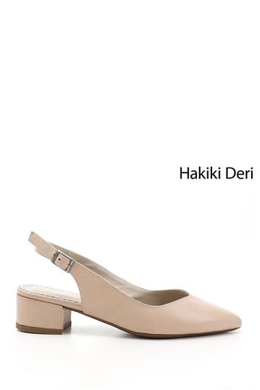 Kadın Ten Kalın Topuklu Arkası Açık Hakiki Deri Ayakkabı