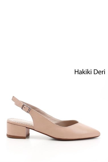 Kadın Ten Kalın Topuklu Arkası Açık Hakiki Deri Ayakkabı