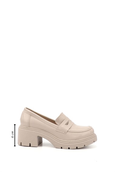 Kadın Ten Kalın Topuklu Loafer Ayakkabı