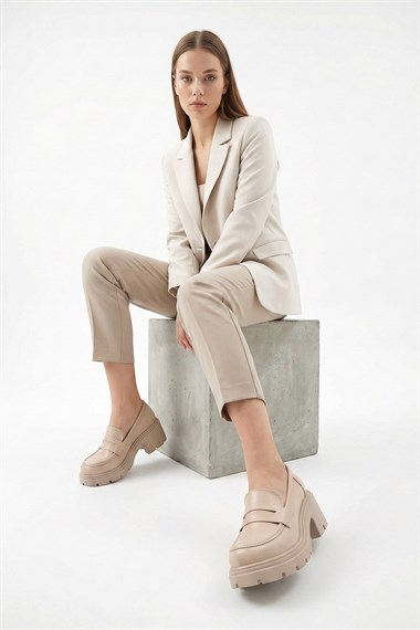 Womens Thick-Heeled Loafer Shoes