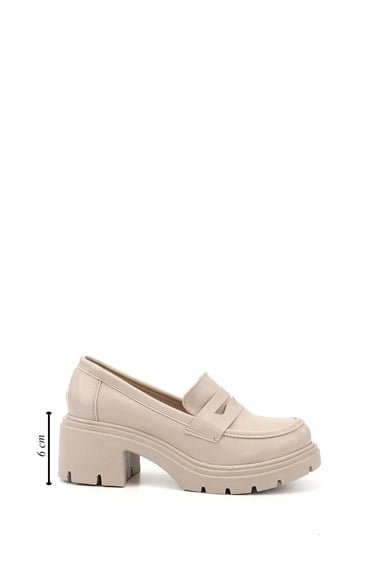 Kadın Ten Kalın Topuklu Loafer Ayakkabı